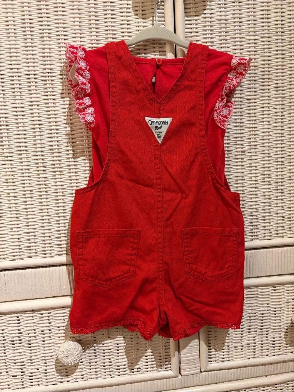 Girls Toddler OshKosh B'gosh Bright Red Shortalls Overalls with Onsie Set 24m